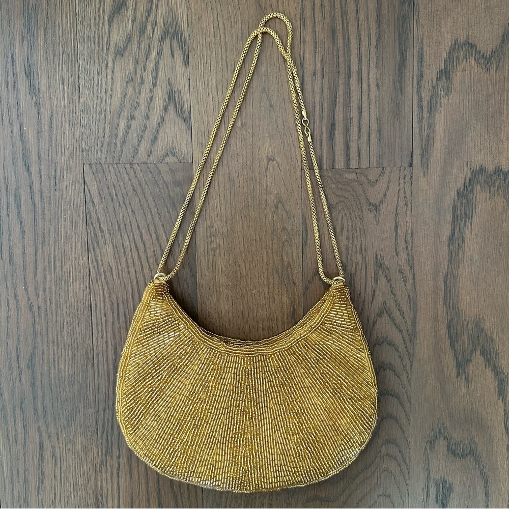 Vintage Walborg Beaded Crescent Convertible Evening Bag in Gold 8" x 6" - Picture 2 of 7